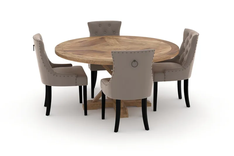 Lyon Matbord 150 cm Runt med 4st Viktoria Matstol, Brun