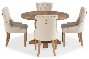 Lyon Matgrupp Rund med 4 st Viktoria Fåtölj - Trä / Beige - Products - Möbler - Bord & matgrupp - Matgrupp