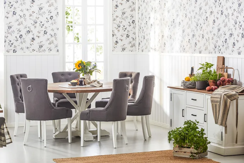 Lyon Matgrupp Runt med 6 Viktoria Stol - Vit/Grå - Products - Möbler - Bord & matgrupp - Matgrupp