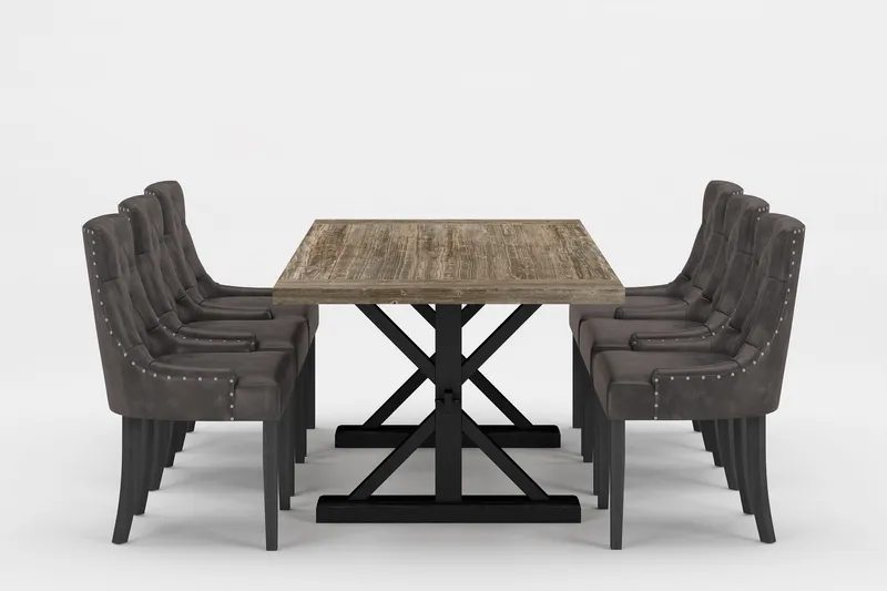 Lyon Premium Förlängningsbar Matgrupp 200-290 cm + 6 Tuva St, Brun/Svart