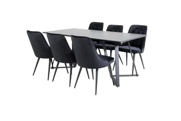 Marina Matgrupp 180 cm Rektangulär med 6 Velvet Deluxe stolar - Svart - Products - Möbler - Bord & matgrupp - Matgrupp