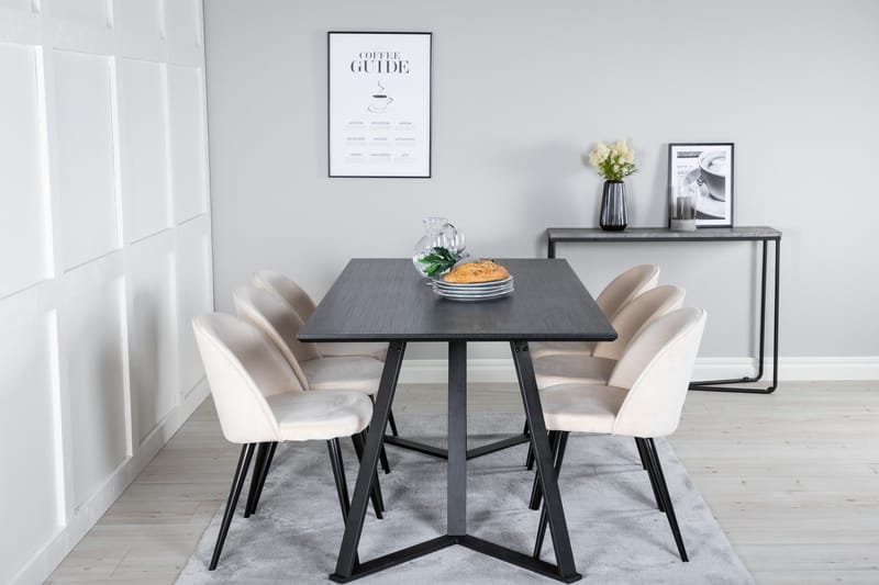 Marina Matgrupp 180 cm Rektangulär med 6 Velvet stolar - Beige - Products - Möbler - Bord & matgrupp - Matgrupp