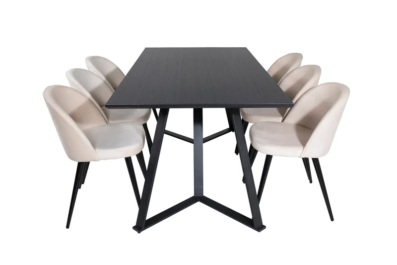 Marina Matgrupp 180 cm Rektangulär med 6 Velvet stolar - Beige - Products - Möbler - Bord & matgrupp - Matgrupp