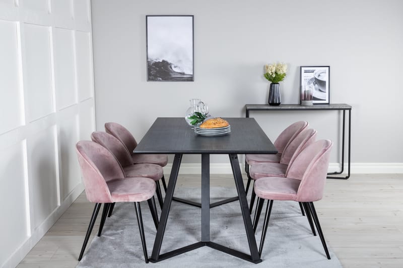 Marina Matgrupp 180 cm Rektangulär med 6 Velvet stolar - Svart - Products - Möbler - Bord & matgrupp - Matgrupp