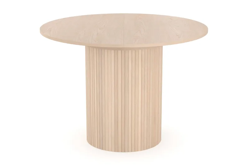 Kopparbo Ljust Runt Matbord 106 cm Förlängningsbart med illäggsskiva, Vitlaserat Ek / Trä