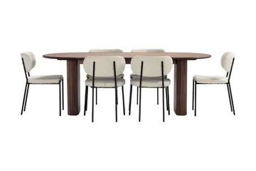 Noira Matbord 220 cm Massiv Valnöt med 6st Gemmiano Matstol - Brun / Teddy / Trä - Products - Möbler - Bord & matgrupp - Matgrupp