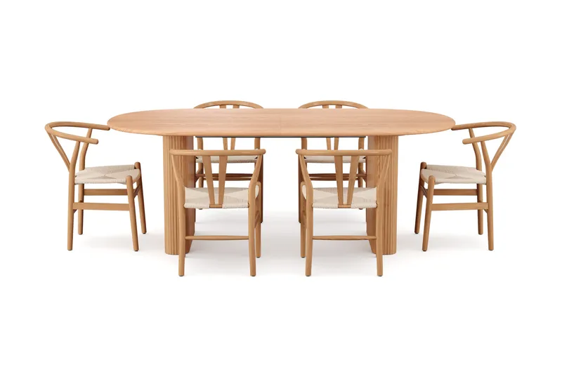 Noira Matgrupp förlängningsbart 220-320 cm Ek med 8 Dastoori Matstolar - Ek - Products - Möbler - Bord & matgrupp - Matgrupp