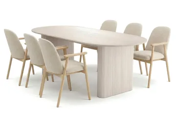 Noira Matgrupp rektangulärt 220 cm Vitlaserad med 6 Reciclar Matstolar, Vitlaserad