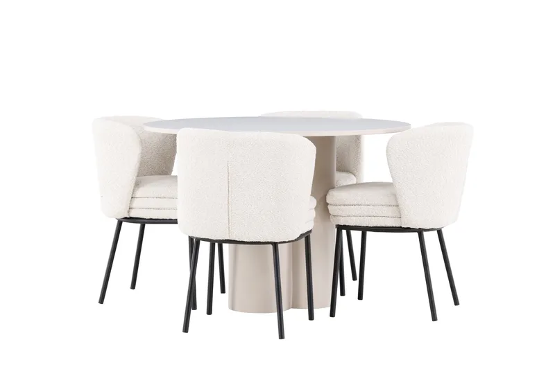 Olivia Matgrupp 110 cm Rund med 4 Agnes stolar - Beige/Vit - Products - Möbler - Bord & matgrupp - Matgrupp