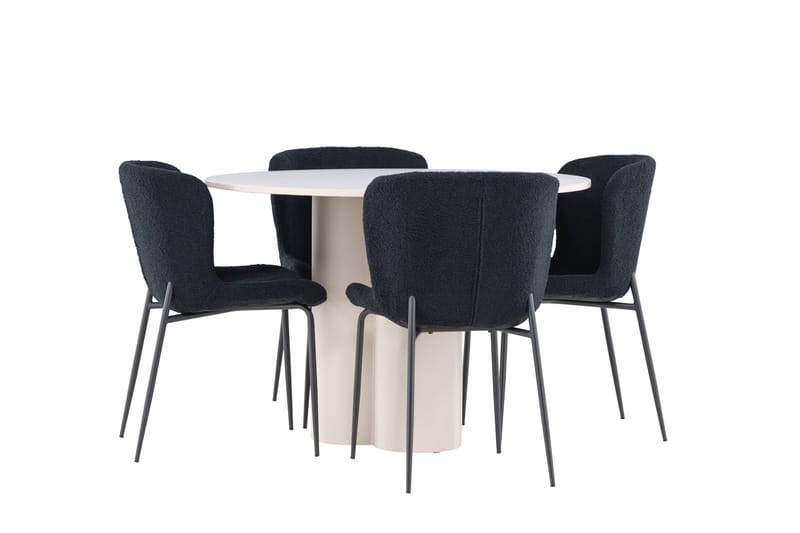 Olivia Matgrupp 110 cm Rund med 4 Modesto stolar - Beige/Svart - Products - Möbler - Bord & matgrupp - Matgrupp