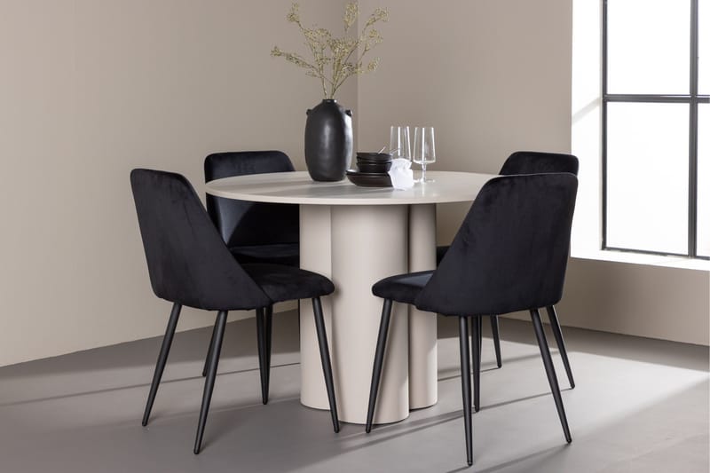 Olivia Matgrupp 110 cm Rund med 4 Night stolar - Beige/Svart - Products - Möbler - Bord & matgrupp - Matgrupp