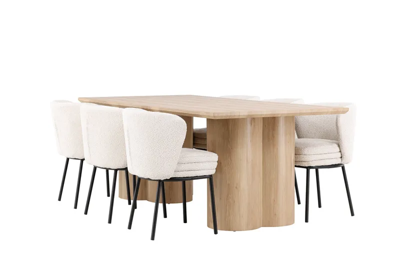 Olivia Matgrupp 210 cm Rektangulär med 6 Agnes stolar, Whitewash/Vit