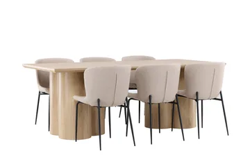 Olivia Matgrupp 210 cm Rektangulär med 6 Modesto stolar - Whitewash/Beige - Products - Möbler - Bord & matgrupp - Matgrupp