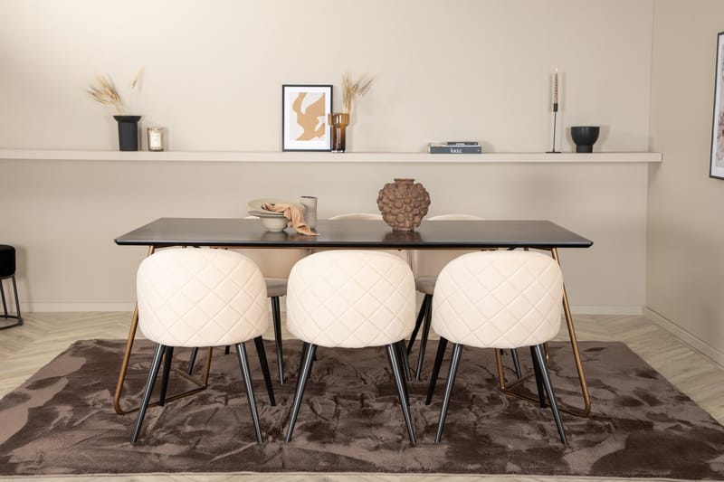 Petra Matgrupp 190 cm Rektangulär med 6 Velvet stolar - Svart - Products - Möbler - Bord & matgrupp - Matgrupp