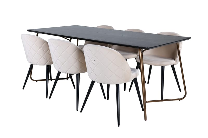 Petra Matgrupp 190 cm Rektangulär med 6 Velvet stolar - Svart - Products - Möbler - Bord & matgrupp - Matgrupp