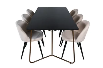 Petra Matgrupp 190 cm Rektangulär med 6 Velvet stolar - Svart - Products - Möbler - Bord & matgrupp - Matgrupp