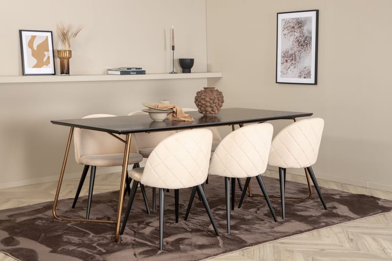 Petra Matgrupp 190 cm Rektangulär med 6 Velvet stolar - Svart - Products - Möbler - Bord & matgrupp - Matgrupp