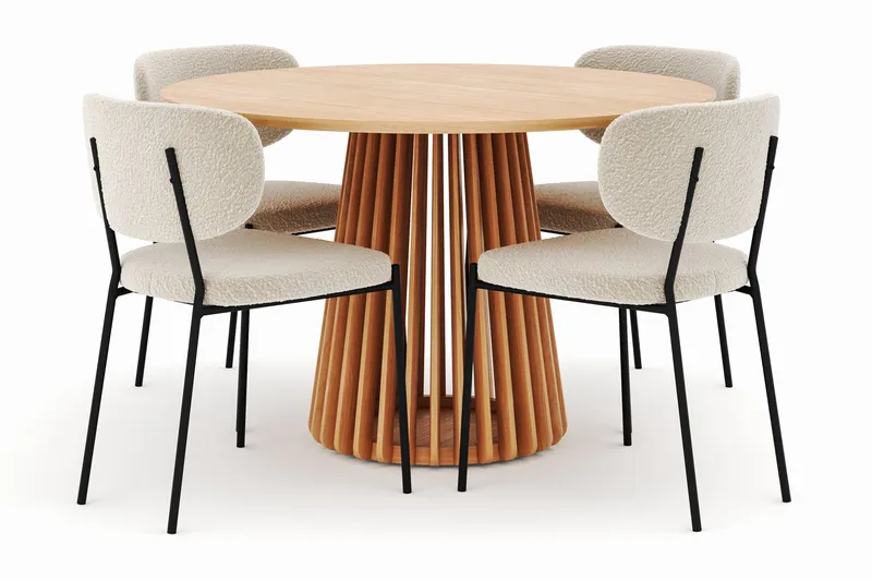Peyra Matbord 120 cm Rund med 4 Gemmiano Stolar, Natur