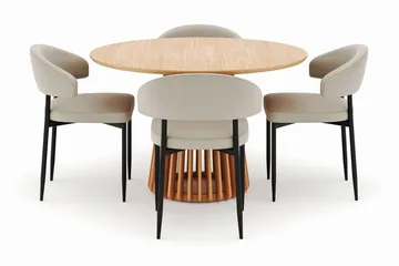 Peyra Matbord 120 cm Rund med 4 Sawako Stolar - Natur - Products - Möbler - Bord & matgrupp - Matgrupp