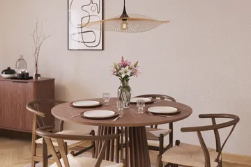 Peyra Matgrupp 120 cm Rund med 4 Dastoori Matstol - 2220070-4,1893317-1 - Valnöt / Brun / Beige - Products - Möbler - Bord & matgrupp - Matgrupp