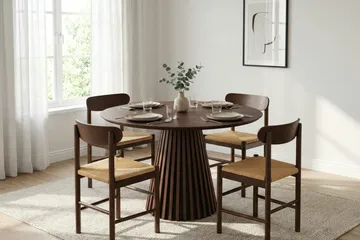 Peyra Matgrupp runt 110 cm Valnöt med 4 Malte Matstolar - Products - Möbler - Bord & matgrupp - Matgrupp