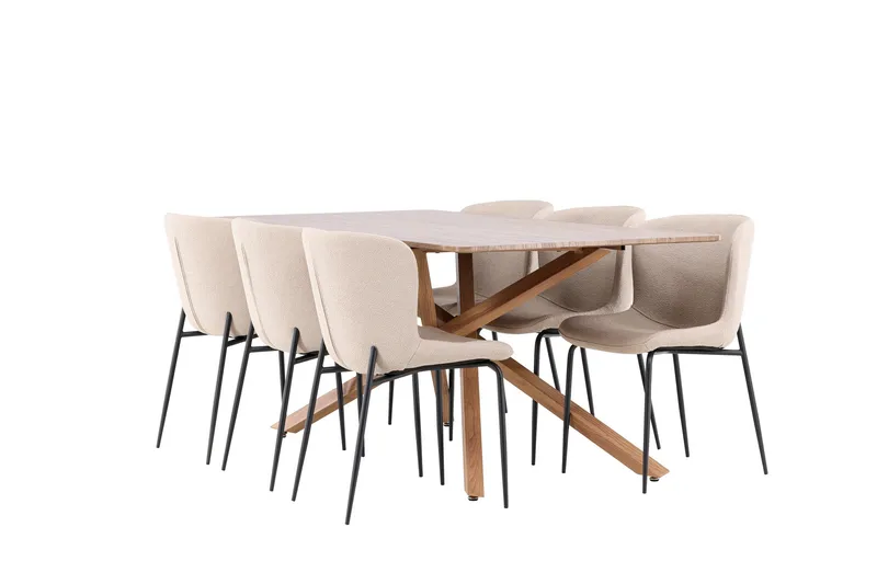 Piazza Matgrupp 180 cm Rektangulär med 6 Modesto stolar, Mocca/Beige