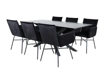 Piazza Matgrupp 180 cm Rektangulär med 6 Petra stolar, Svart