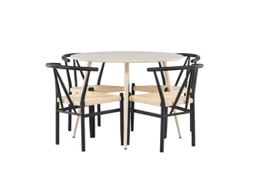Plaza Matgrupp 100 cm Rund med 4 Alfons stolar - Whitewash/Svart - Products - Möbler - Bord & matgrupp - Matgrupp