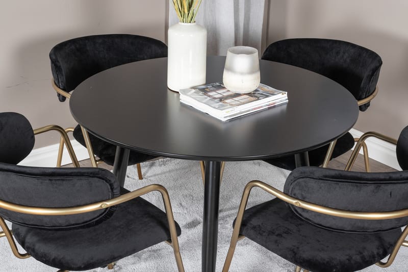 Plaza Matgrupp 100 cm Rund med 4 Arrow stolar - Svart/Guld - Products - Möbler - Bord & matgrupp - Matgrupp