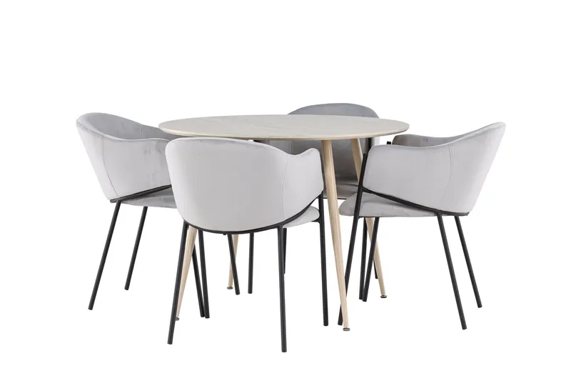 Plaza Matgrupp 100 cm Rund med 4 Evelina stolar - Whitewash/Grå - Products - Möbler - Bord & matgrupp - Matgrupp