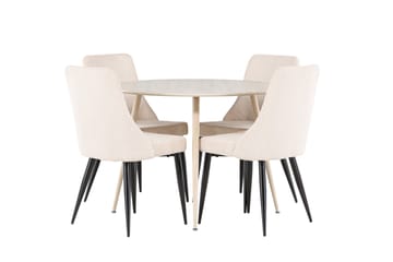 Plaza Matgrupp 100 cm Rund med 4 Leone stolar - Whitewash/Beige - Products - Möbler - Bord & matgrupp - Matgrupp