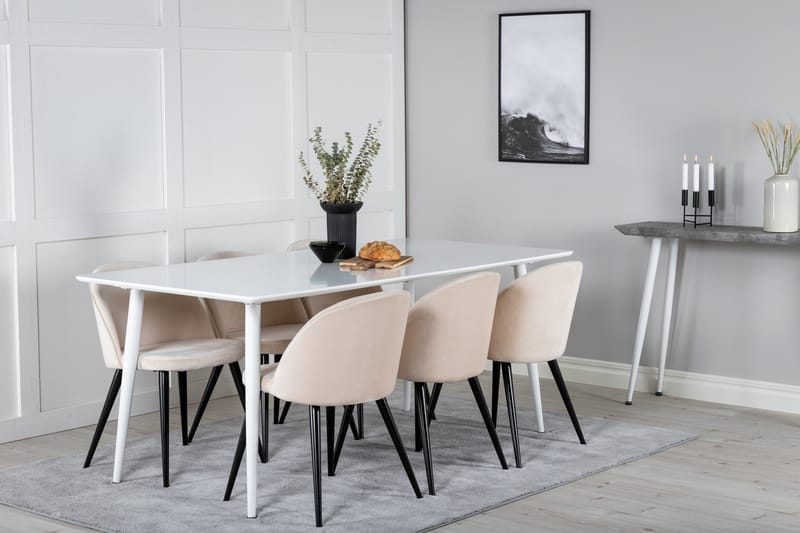Polar Matgrupp 180 cm Rektangulär med 6 Velvet stolar - Beige - Products - Möbler - Bord & matgrupp - Matgrupp