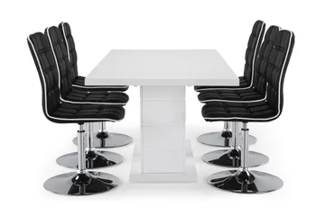 Ratliff Förlängningsbar Matgrupp 180 cm med 6 Frida Stol - Vit/Svart PU/Krom - Products - Möbler - Bord & matgrupp - Matgrupp