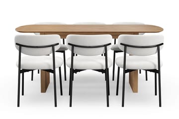 Richeto Matbord 180 cm med 6 Lucy Matstolar - Naturlig finish / Vit Bouclé / Metallben Svart - Products - Möbler - Bord & matgrupp - Matgrupp
