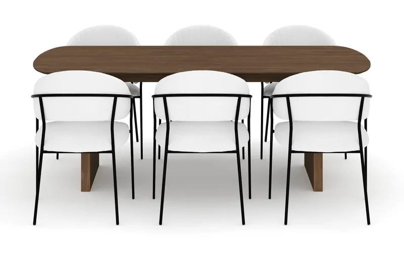 Richeto Matbord 210 cm med 6 Karol Matstolar - Rökt ek / Vit Bouclé - Products - Möbler - Bord & matgrupp - Matgrupp