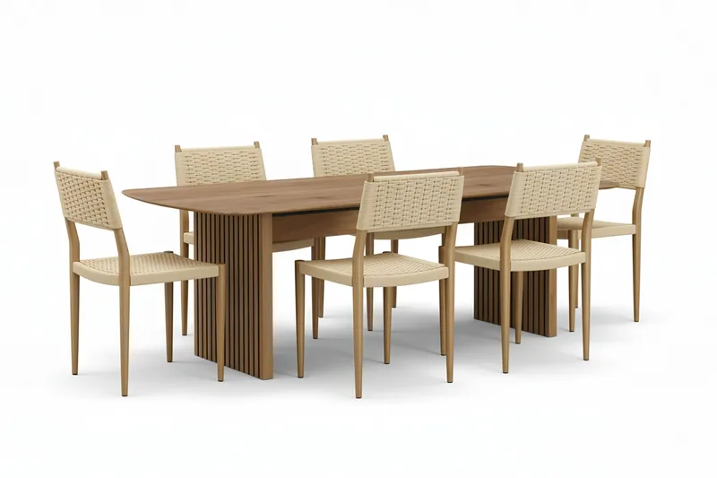 Richeto Matbord 210 cm med 6 st Jamna Matstolar, Brun