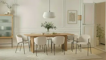 Richeto Matbord 240 cm med 8 Filip Matstolar - Naturlig finish / Vit Bouclé - Products - Möbler - Bord & matgrupp - Matgrupp