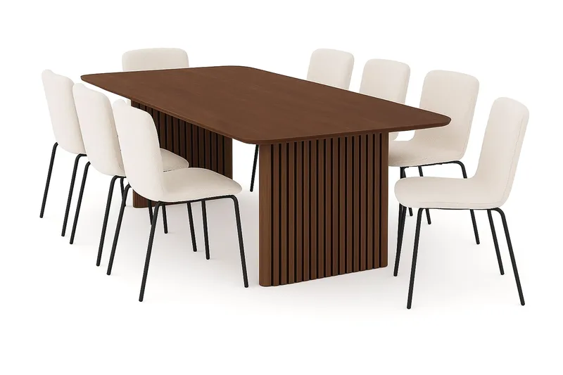 Richeto Matbord 240 cm med 8 Katy Matstolar, Rökt ek / Vit Bouclé