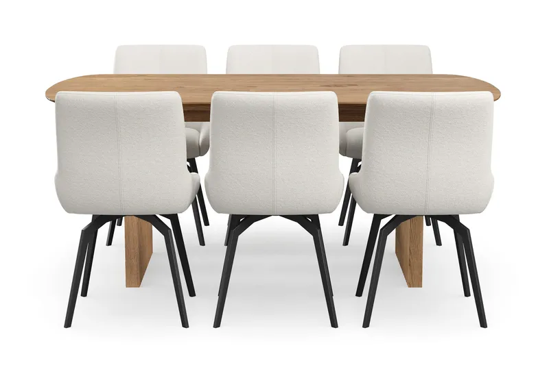 Richeto Matgrupp 180 cm med 6 Mora Snurrstolar - Naturlig finish/Ljusbeige - Products - Möbler - Bord & matgrupp - Matgrupp