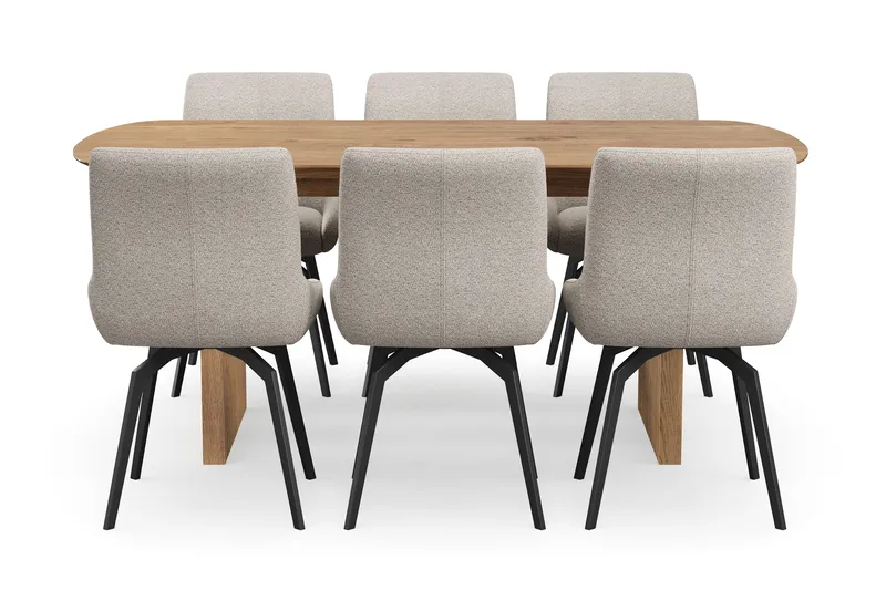 Richeto Matgrupp 180 cm med 6 Mora Snurrstolar - Naturlig finish/Mörkbeige - Products - Möbler - Bord & matgrupp - Matgrupp