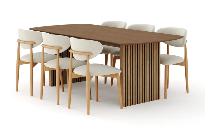Richeto Matgrupp 210 cm Ek med 6 Molly Matstolar - Ek/Beige - Products - Möbler - Bord & matgrupp - Matgrupp