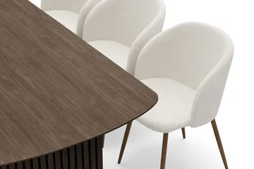 Richeto Matgrupp med 6 Greya Matstolar med Armstöd - Naturlig Finish/Vit Bouclé - Products - Möbler - Bord & matgrupp - Matgrupp