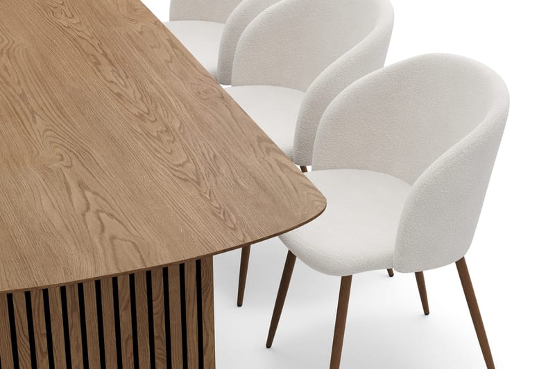 Richeto Matgrupp med 6 Greya Matstolar med Armstöd - Rökt Ek/Vit Bouclé - Products - Möbler - Bord & matgrupp - Matgrupp