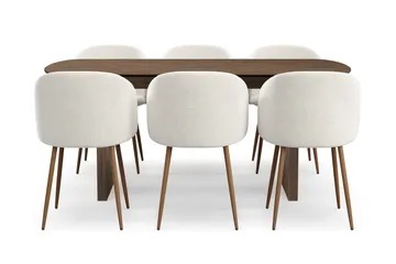 Richeto Matgrupp med 6 Greya Matstolar med Armstöd - Rökt Ek/Vit Bouclé - Products - Möbler - Bord & matgrupp - Matgrupp