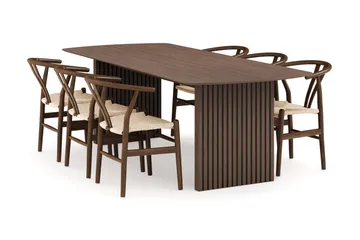 Richeto Matgrupp Rökt Ek 240 cm med 6 Dastoori Matstolar - Rökt ek - Products - Möbler - Bord & matgrupp - Matgrupp