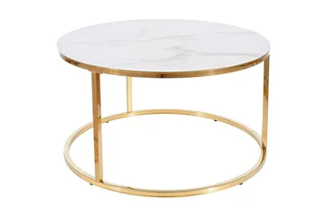 Sabines Soffbord 80 cm Runt Marmormönster - Vit/Guld/Glas - Products - Möbler - Bord & matgrupp - Soffbord