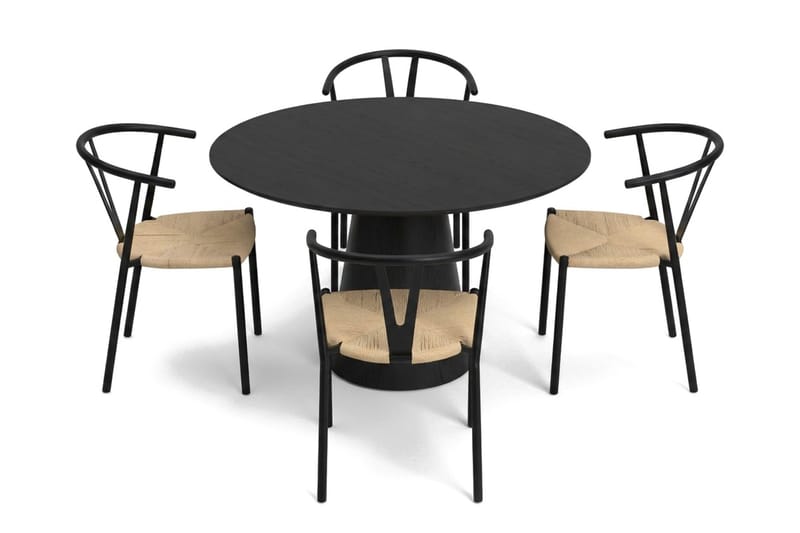 Siena Matgrupp runt 110 cm Svart med 4 Elysia Matstolar - Svart - Products - Möbler - Bord & matgrupp - Matgrupp