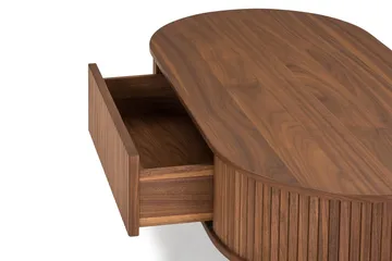 Noira Ovalt Soffbord Valnöt 118x60 cm med förvaring låda - Brun / Mörkbrunt Trä / Ribbad - Products - Möbler - Bord & matgrupp - Soffbord - Soffbord med förvaring