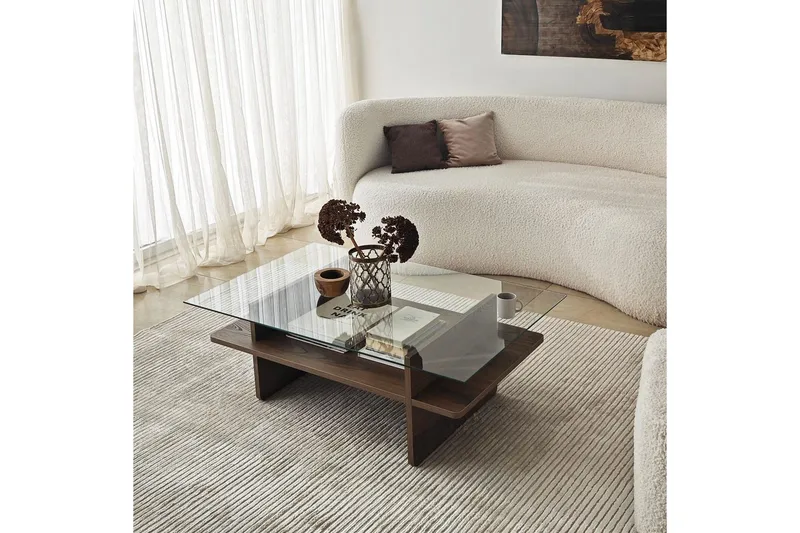 Soffbord Rubby Rektangel Valnöt / Transparent - Valnöt / Transparent - Products - Möbler - Bord & matgrupp - Soffbord