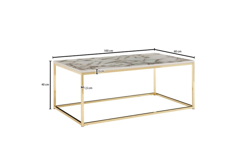 Soffbord Wohnling marmorutseende, rektangulär elegant, modern stil Guld, Marmorvit - Guld, Marmorvit - Products - Möbler - Bord & matgrupp - Soffbord